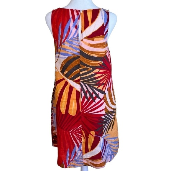 NWT C&C California 100% Linen Shift Dress Red w Tropical Print Beach Summer Sz S - Picture 6 of 16